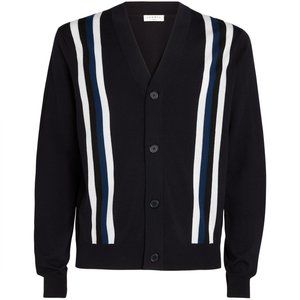 Sandro Paris Men's Navy College Wool Striped Button Cardigan, Small, NWOT